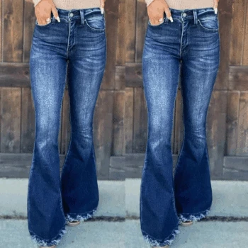2021 European and American Cross-border Autumn Winter New High-waisted Washed Flared Dark Casual Denim Women's Pants 8716