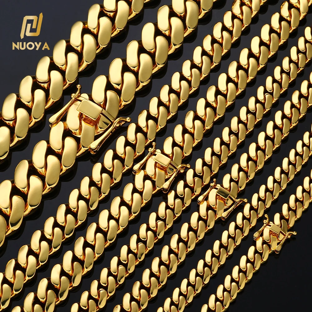 NUOYA Customized 10/12/15/19/22mm Miami Cuban Link Chain Necklace for Men 18K Gold Plated Hip Hop Jewelry Wholesale Cuban Chains