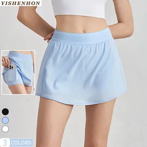 YISHENHON Comfortable Casual Tennis Wear New Woven Sports Shorts and Sunblock Yoga Tennis Skirt with Breathable Lining Pants