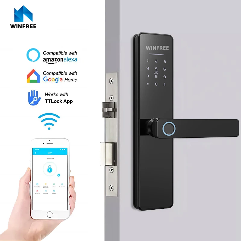 High Security TTlock APP Smart Door Lock Automatic Home Electronic Locks WiFi Fingerprint Digital Door Lock for Smart Home