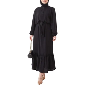 Wholesale New Middle East Arabian Women's Long Sleeve Ruffled Hem Stitching Long Fashion Dress