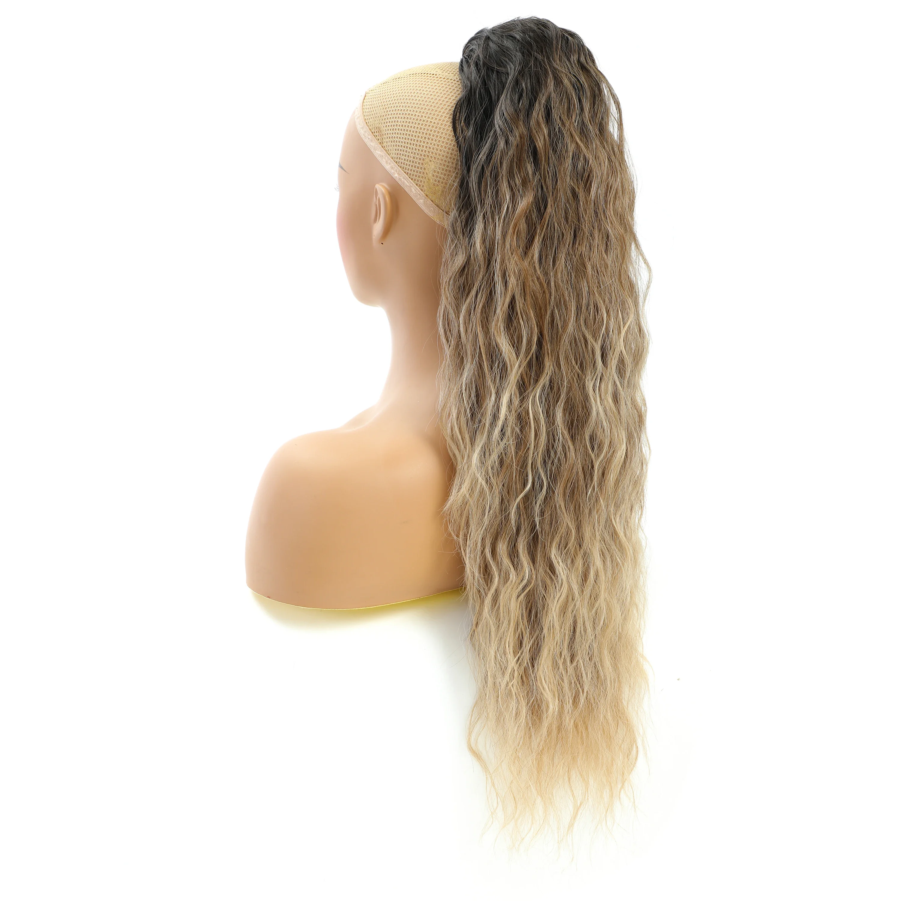 Water Wave Drawstring Ponytail Hair Extensions 170g 26in Curly Pony tail Natural Black Color 100 Brazilian Remy Human Hair 1B_voghion.com