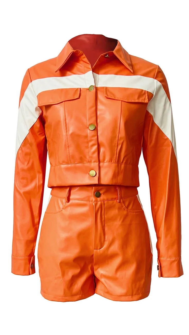 2023 New Arrival Leather Jacket Women Shorts Set Women Clothing Long