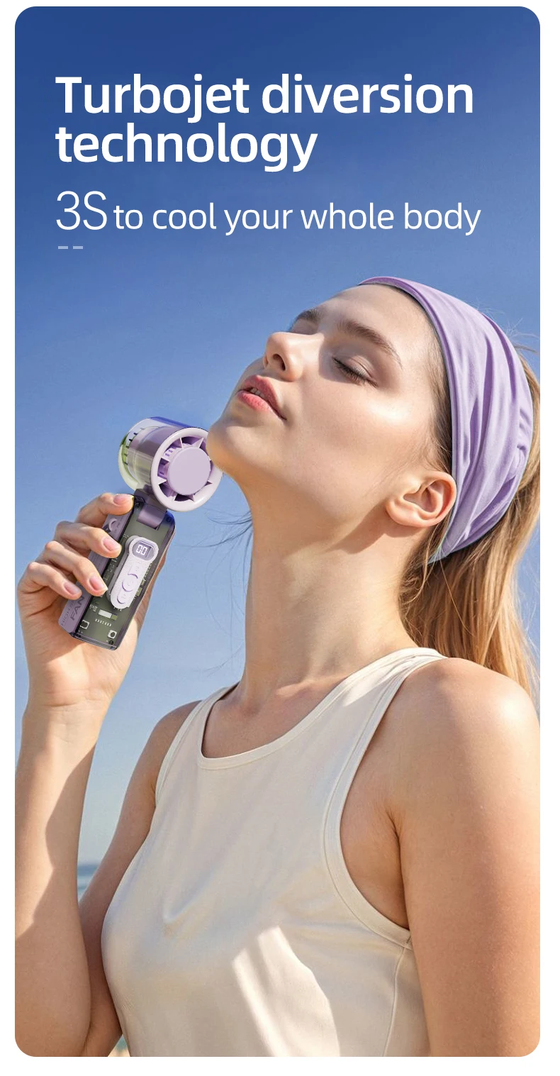 New Arrival Portable Mini Rechargeable High Speed Powerful USB Mini Fan with Digital Display Outdoor USE