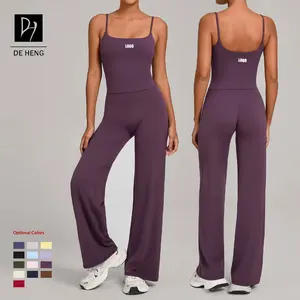 Custom Women Activewear Sports 2 Pcs Suit Yoga Outfit Gym Tank Top Sports Flare Pants Gym Fitness Yoga Sets