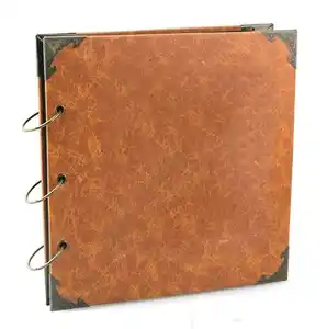 Wholesale Custom Leather Wood Hardcover Wedding Baby Photo Albums Rings DIY Blank Scrapbook