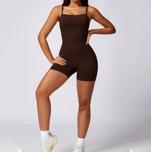 Hot Sale Sportswear Summer Women Backless v Cut  Scrunch Yoga Playsuit Running Training One Piece Yoga Jumpsuit