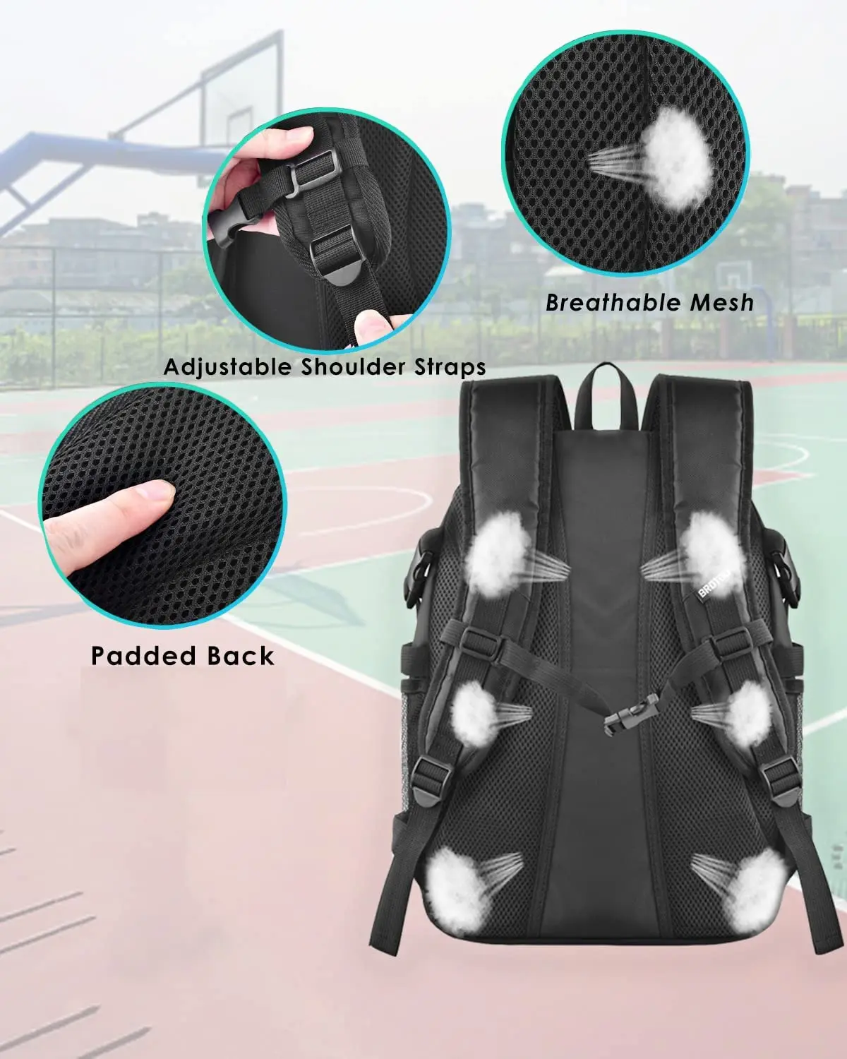 Sports Soccer Basketball Volleyball Football Backpack Ball Compartment USB Port Anti-Theft Zipper Closure Polyester Material