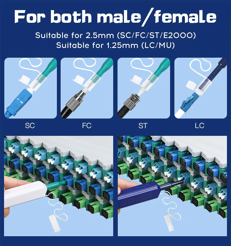 Factory LC/SC/FC/ST One-Click Cleaner Tool 1.25mm and 2.5mm Fiber Optic Cleaning Pen 800+ Cleans Fiber Optic Cleaner factory