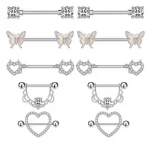 5Pairs/set Surgical Stainless Steel Silver CZ Heart Butterfly Flower Jewelry 14G Nipple Bars and Barbells Body Piercing