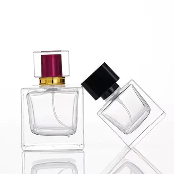 Custom High End 50ml Black Colorful Frosted Clear Glass Luxury Square Empty Crimp Neck Fragrance Perfume Spray Bottle With Box
