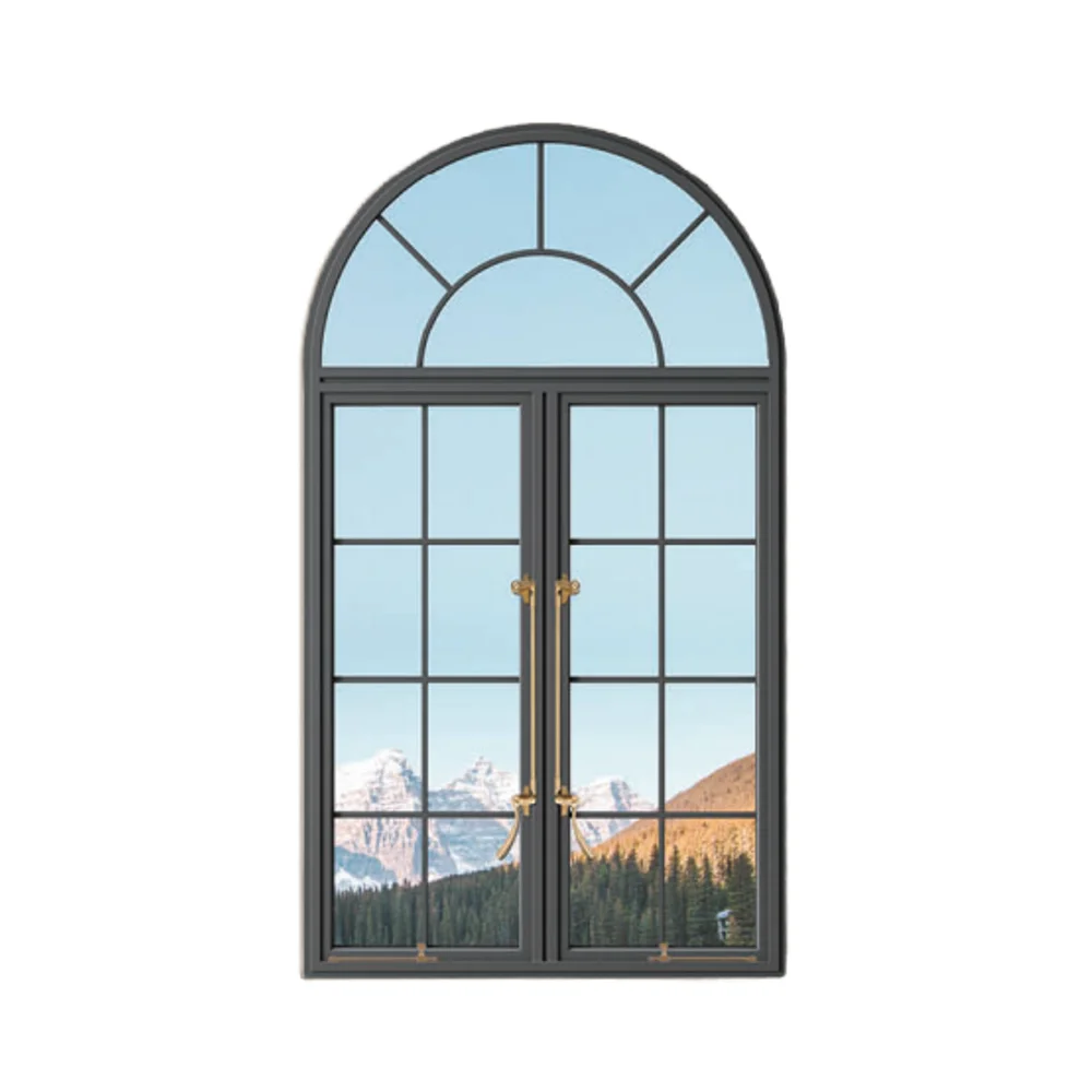 Modern Curved Tempered Glass Aluminum Alloy Windproof Casement Window Swing Horizontal for Apartments Villas