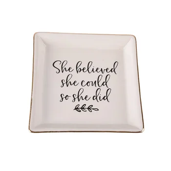 She Believed She Could So She Did Encourage Gift Friend Daughter Positive Ceramic Square Jewelry Plate