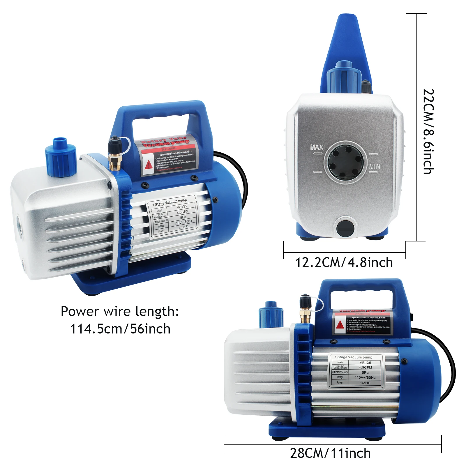 4.5 CFM 1/3HP Single-Stage Rotary Vane Vacuum Pump - HVAC & Fridge