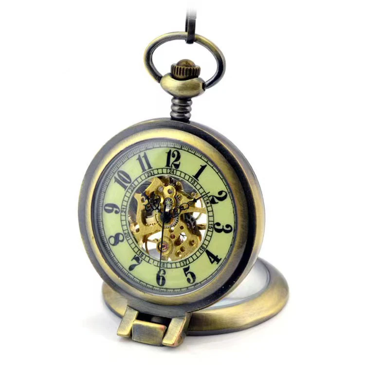 Transparent Bronze/black Skeleton Manual Mechanical Pocket Watches