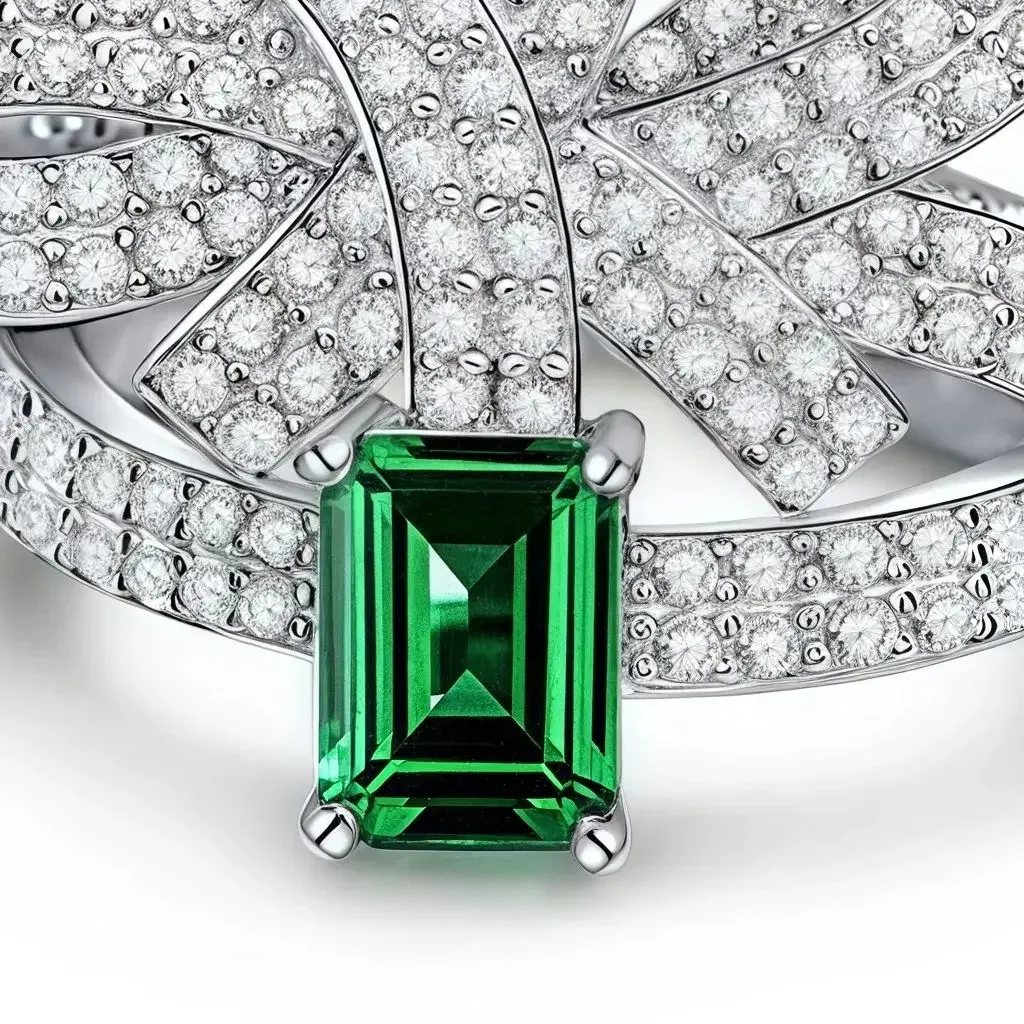 MUSHAN Jewelry Factory MGI Lab Grown Gemstones Emerald Ring Open Adjustable Engagement Bands 925 Sterling Silver Rings Jewelry