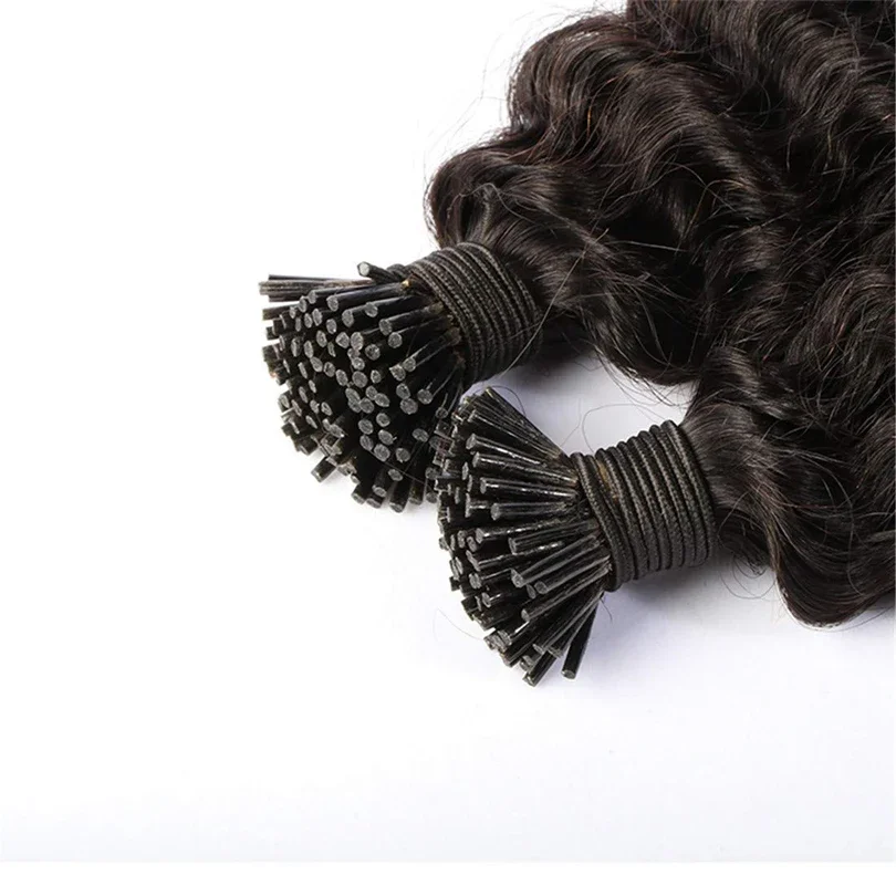Kinky Curly I Tip Microlinks İnsan Saçı Uzatma Brezilya Bakire Saç Örgü Demetleri_voghion.com