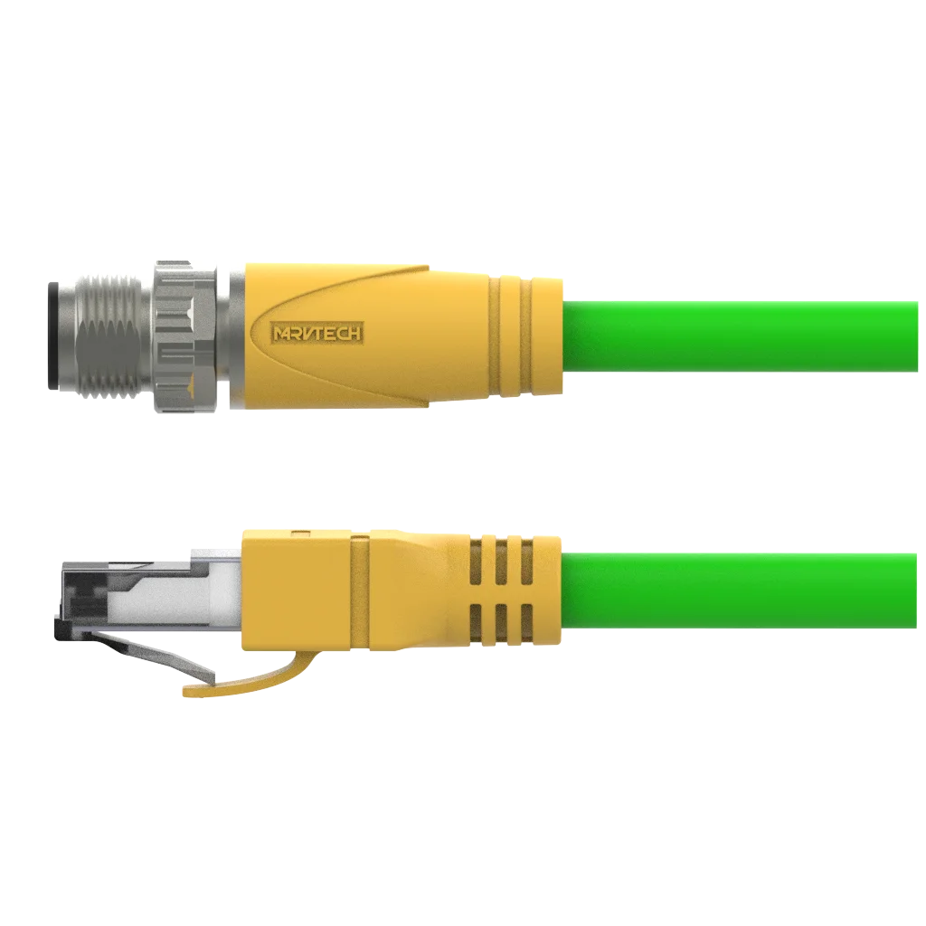 Marvtech Double Side Shield Ethernet Profinet M12 D Code Male to RJ45 Overmolded Connector
