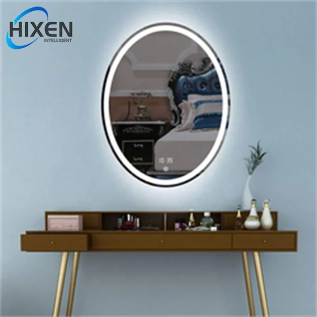 HIXEN 18-27B Illuminated Oval Espejo Time Display Wall LED Lighted Backlit Bathroom Vanity Mirror