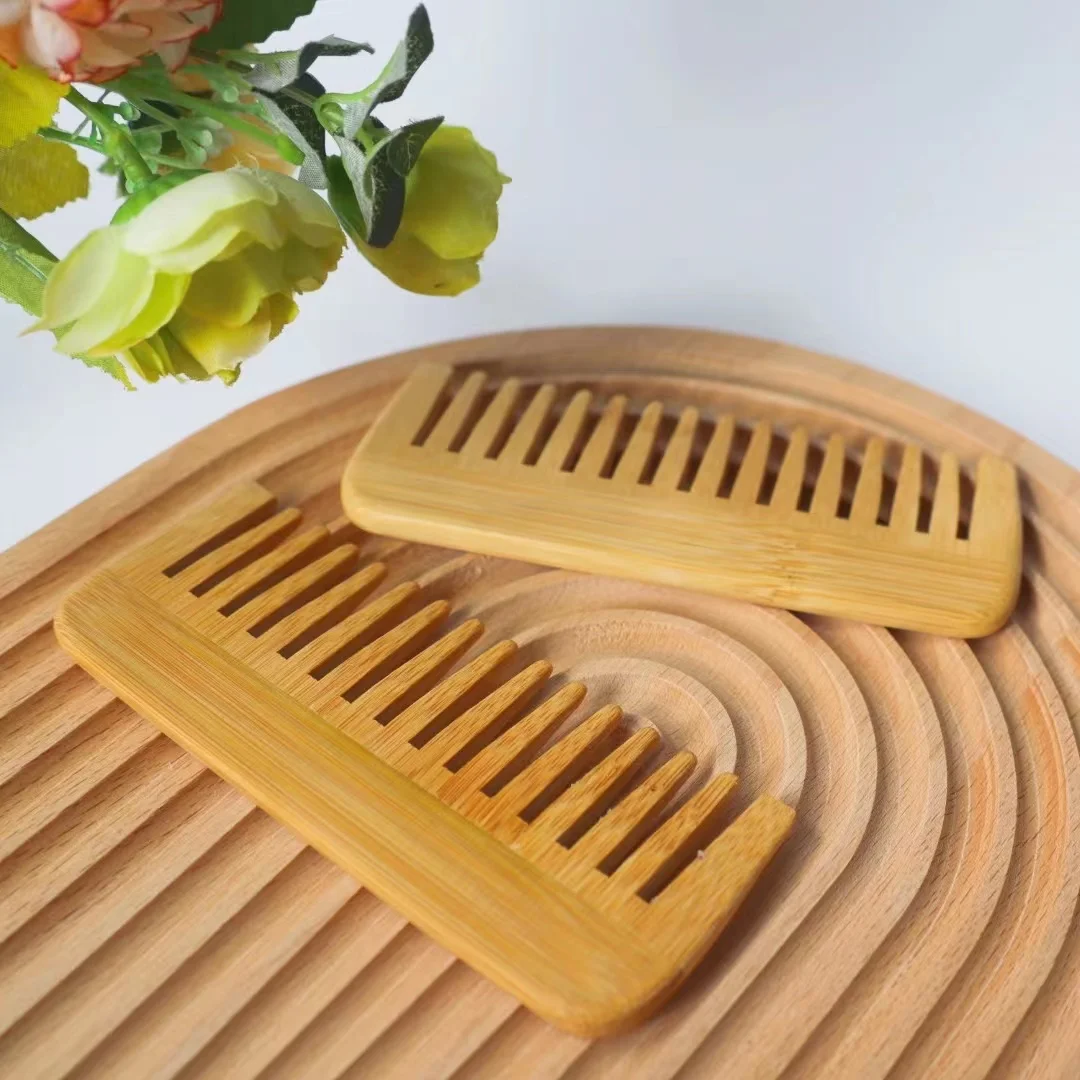 Экологичная Антистатическая расческа из натурального бамбука с широкими зубьями для женщин и мужчин массажная волос персонализированная