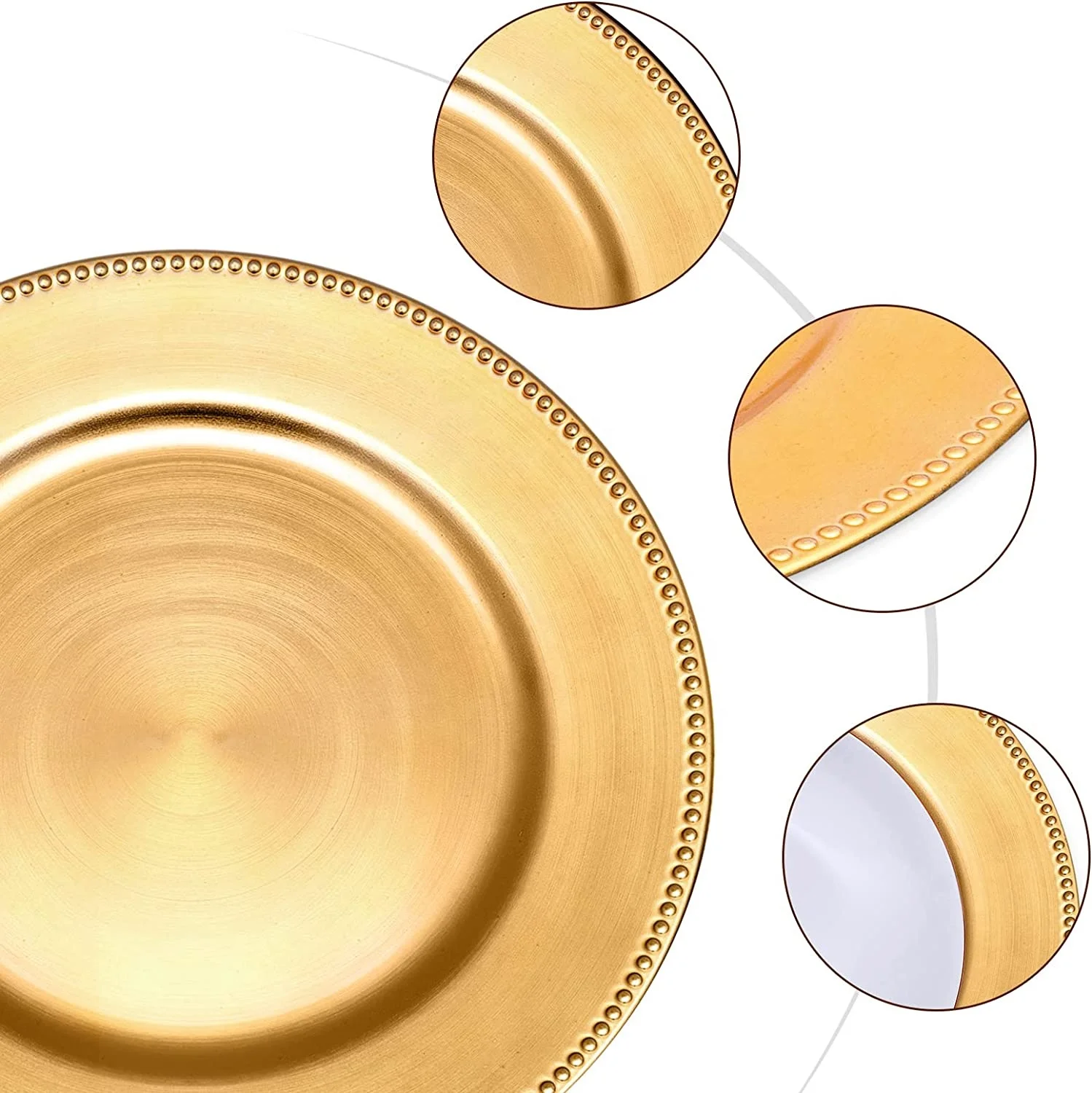 Wholesale 13inch Beaded Round Plastic Charger Plates Metallic Gold