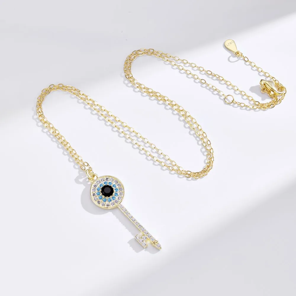 KAKODIY Fine Jewelry CZ 18K Gold Plated 925 Sterling Silver Necklace Key Pendant Evil Eye Necklace Women Gift detail 5