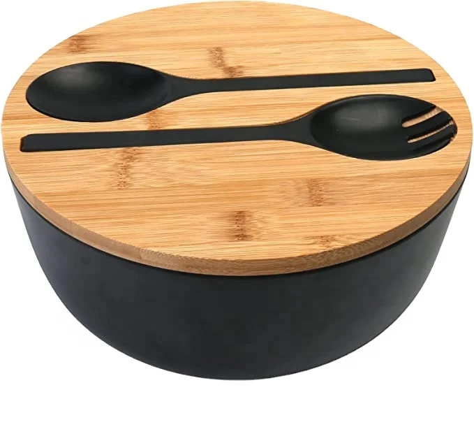 9,8 дюймов Экологически чистая многоразовая большая Салатница с бамбуковой крышкой и меламиновая большая сервировочная миска с крышкой