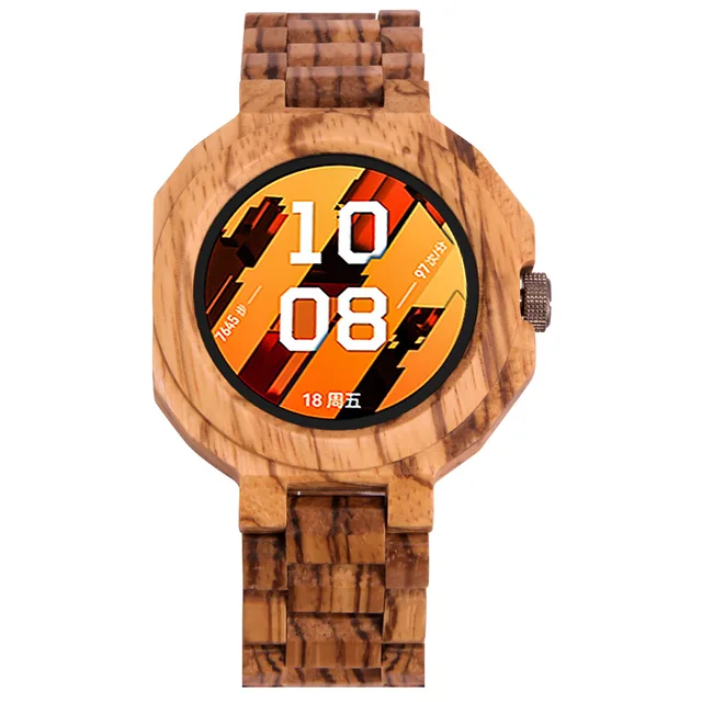 Fashion Adult Android Smart Wooden Watch OEM/ODM Men Heart Rate Monitor Smart Digital Watches Support GPS Waterproof Wristwatch