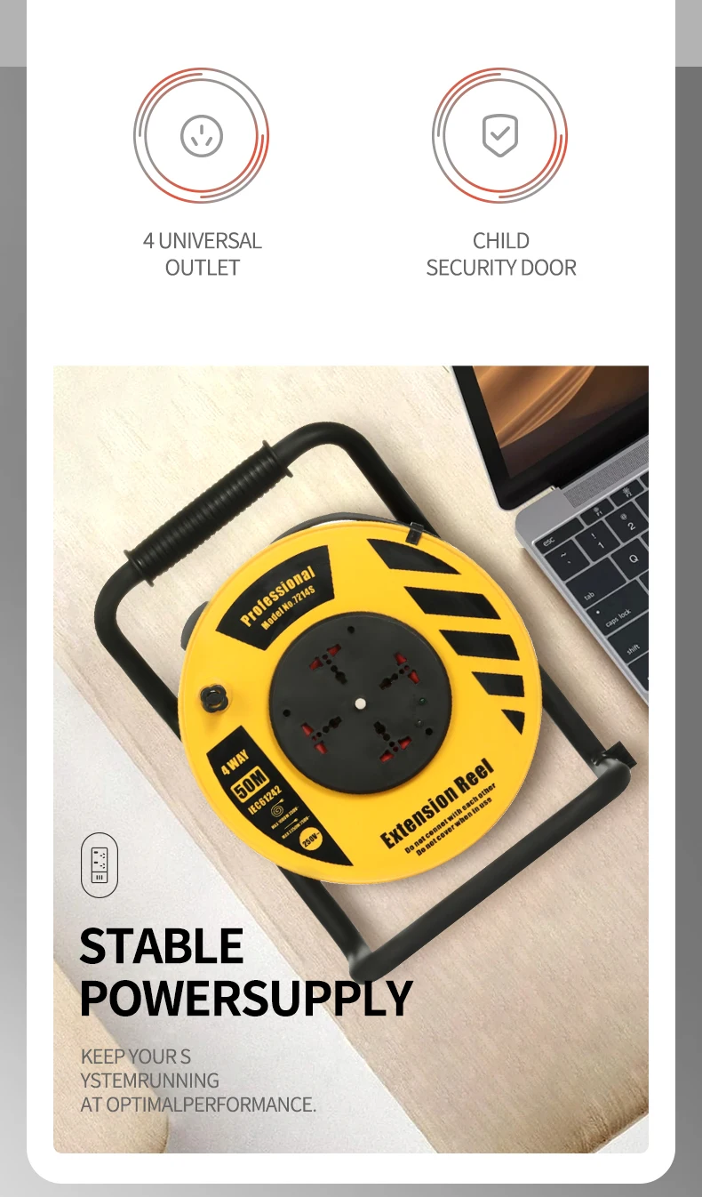 50m Retractable Extension Cable Reels Industrial Outdoor Electric