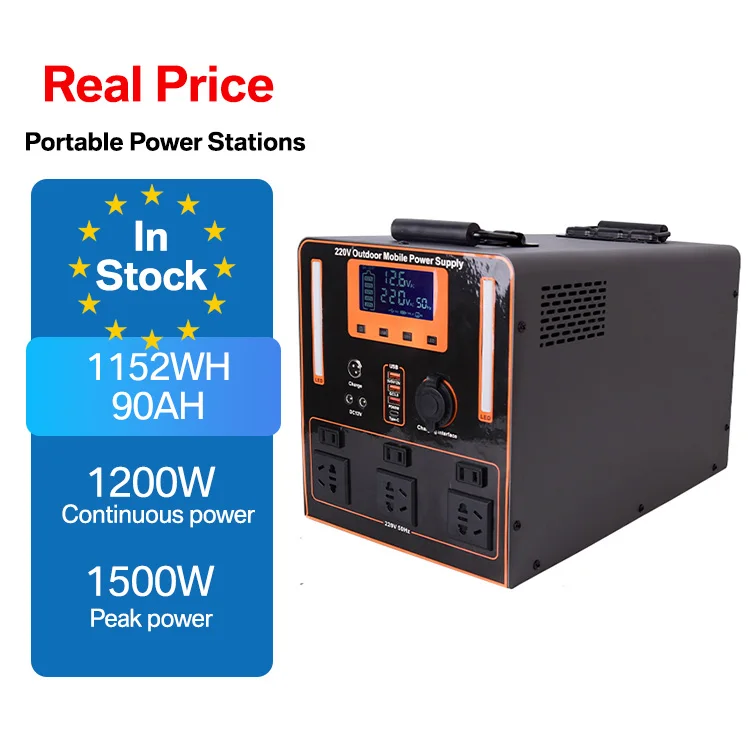 Portable Energy Storage Power System Iron Case - 1200W AC Output 1152WH LiFePO4 Battery 220V 1200W Inverter