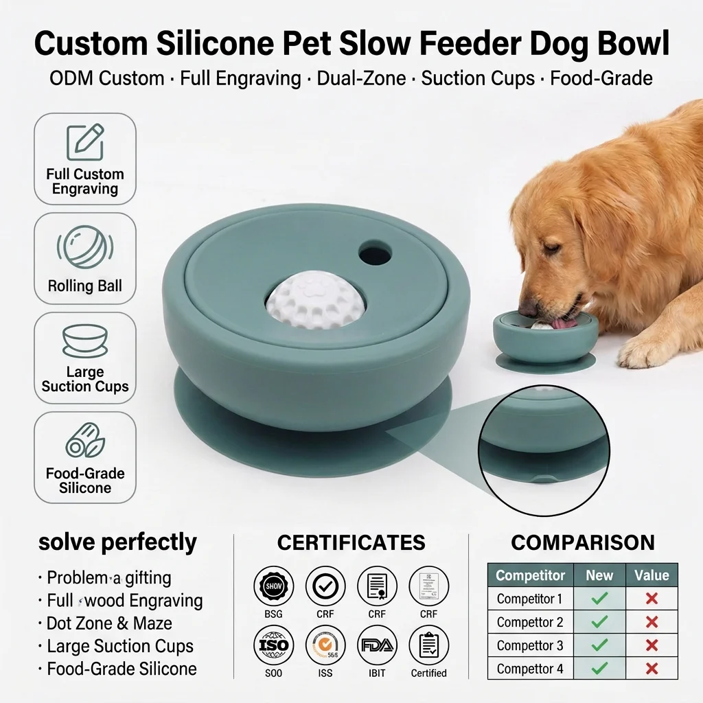 Wholesale Custom Logo Rolling Ball Dog Lick Bowl Silicone Slow Feeder Interactive Pet Licking Toy for Wet Food Custom Color