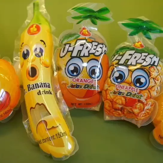 High-Quality Certification Eco-Friendly Drinking Water Bag Custom Banana Shaped Fruit Injection Juice Bag Plastic Drink Pouch