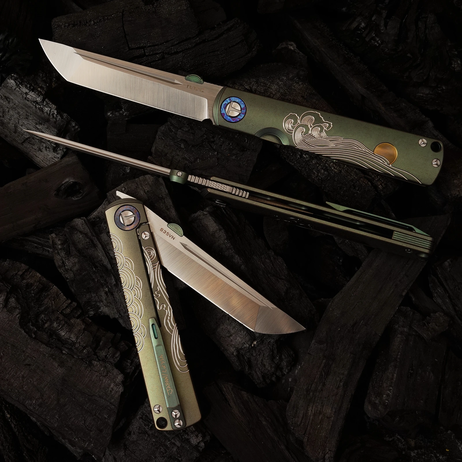 Japanese Laser Engraving Knives Outdoor Sharp Titanium Plating Stone