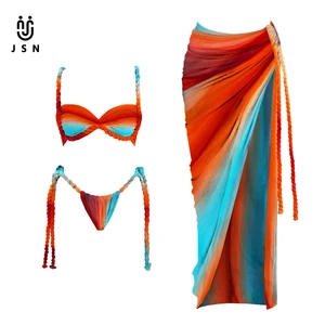 JSN 2026 Hot Sale Luxury Women's Bikinis 3 Pieces Set High Quality Push up Swimwear Seamless Thong Swimsuits for Beach & Bathing