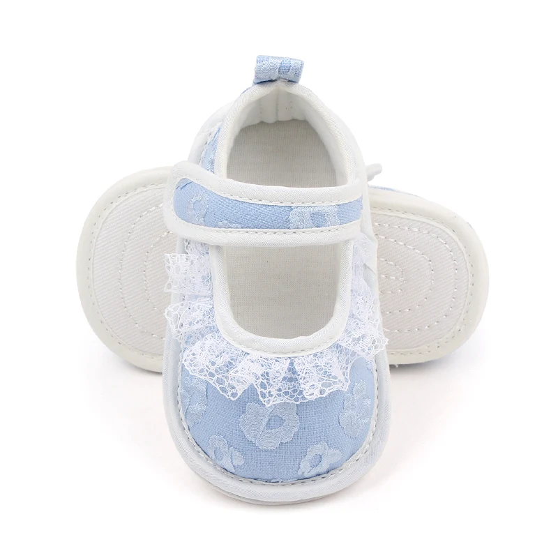New Solid Color Mesh Lace Embroidery Lace Soft Base Infant Shoes for Girls factory