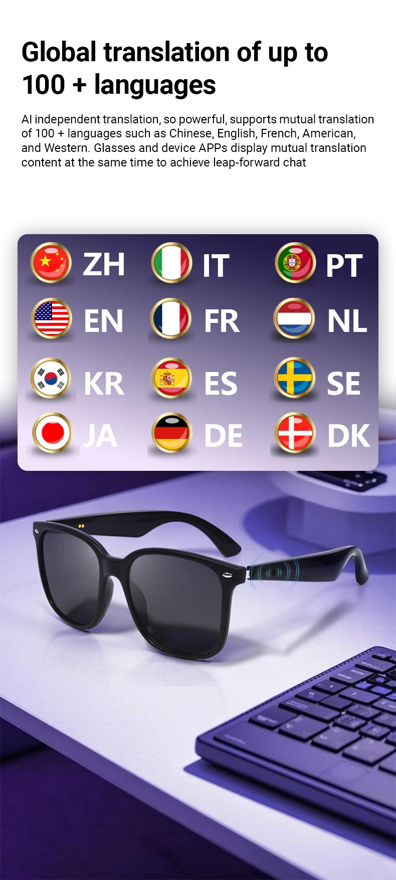 Chinese factory supplier supply 2025 Gy500 Fashion Ai Translator Sunglasses Wireless Smart Wearable Headset Uv400 Lens Audio Glasses For Women Man - Buy Smart Wearable Headset ai Glasses private Mold Smart Glasses bluetooth Glasses Ai Smart Translation Wireless Audio Glasses uv400 Lens Smart Wearable Headset