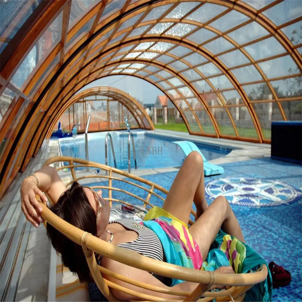 Outdoor Retractable Pool Swim Cover, Polycarbonate Arch Roof Enclosures
