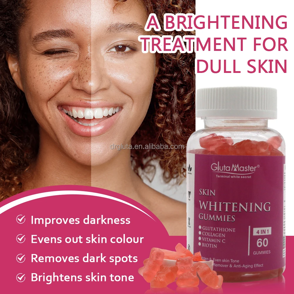 100 Natural Best Skin Whitening Gummies Lightening & Even Skin Tone