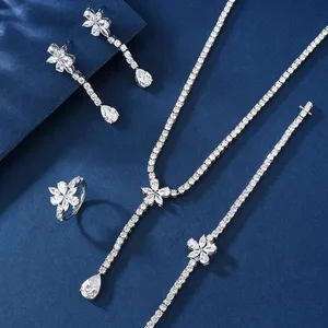 Classic Fine Bridal Jewelry Set with Zircon and Rhodium Plating for Women's Wedding Engagement Gift & Party Rings