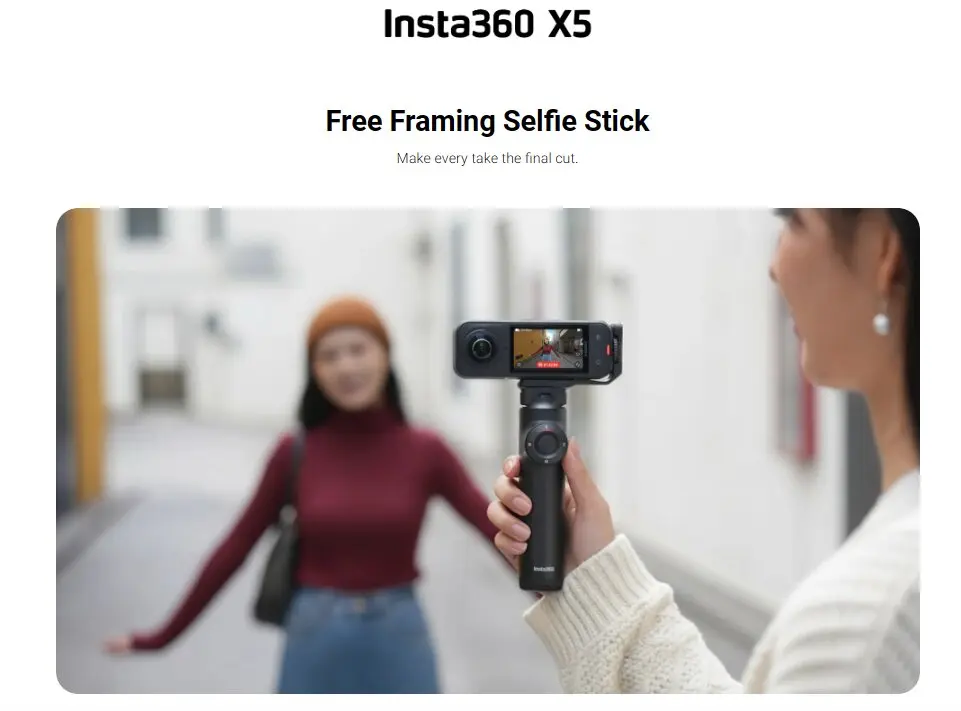 Free Framing Selfie Stick for Insta360 X5 Action Camera