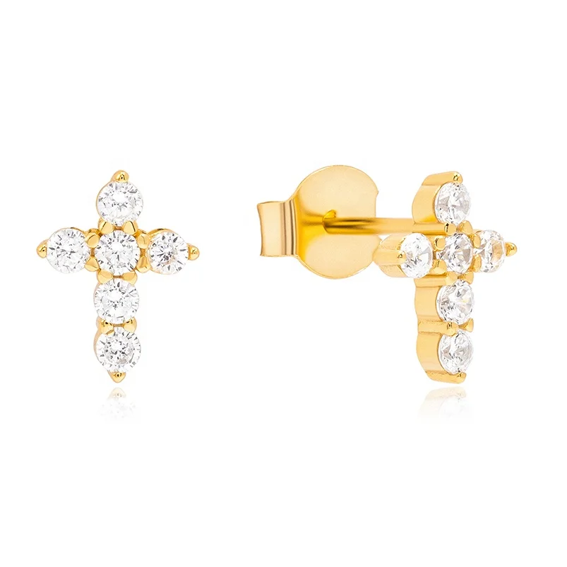 宝石时尚925纯银18k镀金经典十字立方氧化锆耳钉 - Buy Fancy Stud Earring,925 Silver Cross  Earrings Women,Dubai Gold Stud Earrings Product on Alibaba.com