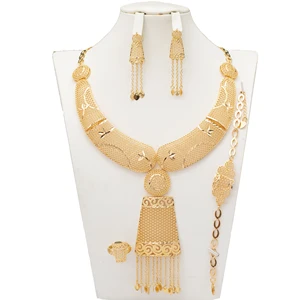 Earrings for Women Fine Jewelry Wedding Gift Copper Jewelry From India 24k Gold Plated Dubai Bridal Jewelry Set