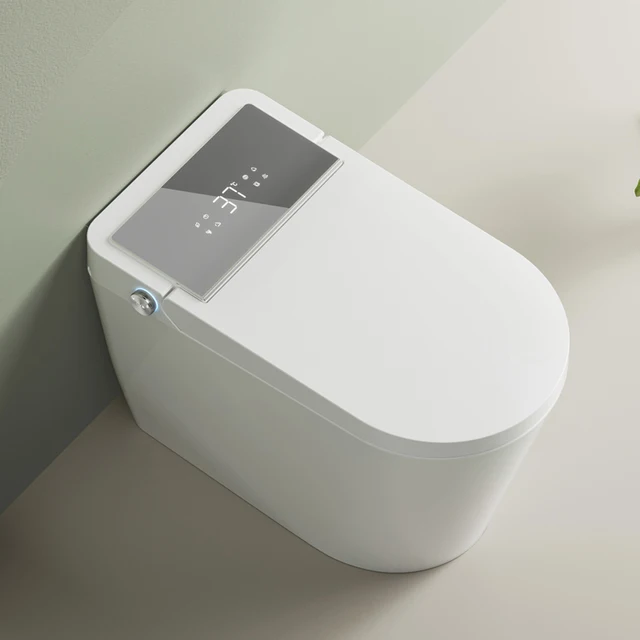 Intelligent Bidet Toilet Bathroom Auto Flush Smart Commode with P-Trap Drainage Elongated Bowl Remote Control Advanced Function