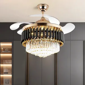 Luxury Bedroom Crystal Chandelier Ceiling Led Fan Light Luxury Ceiling Fan Led with Light Smart Chandelier Ceiling Light and Fan