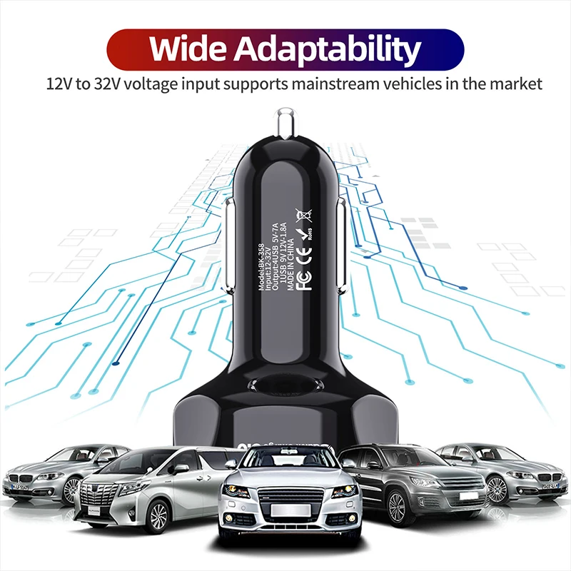 35W QC3.0 Car Charger CE/Rosh/FCC 12V/32V Fast Adapter 7A 4USB Charging for iPhone x/11 pro max for Samsung Galaxy S9/S20 Ultra