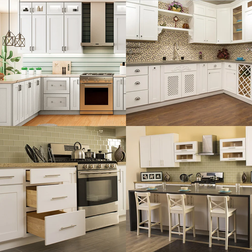 White Shaker Cabinet Solid Wood Kitchen Cabinet Storage Ready To ...