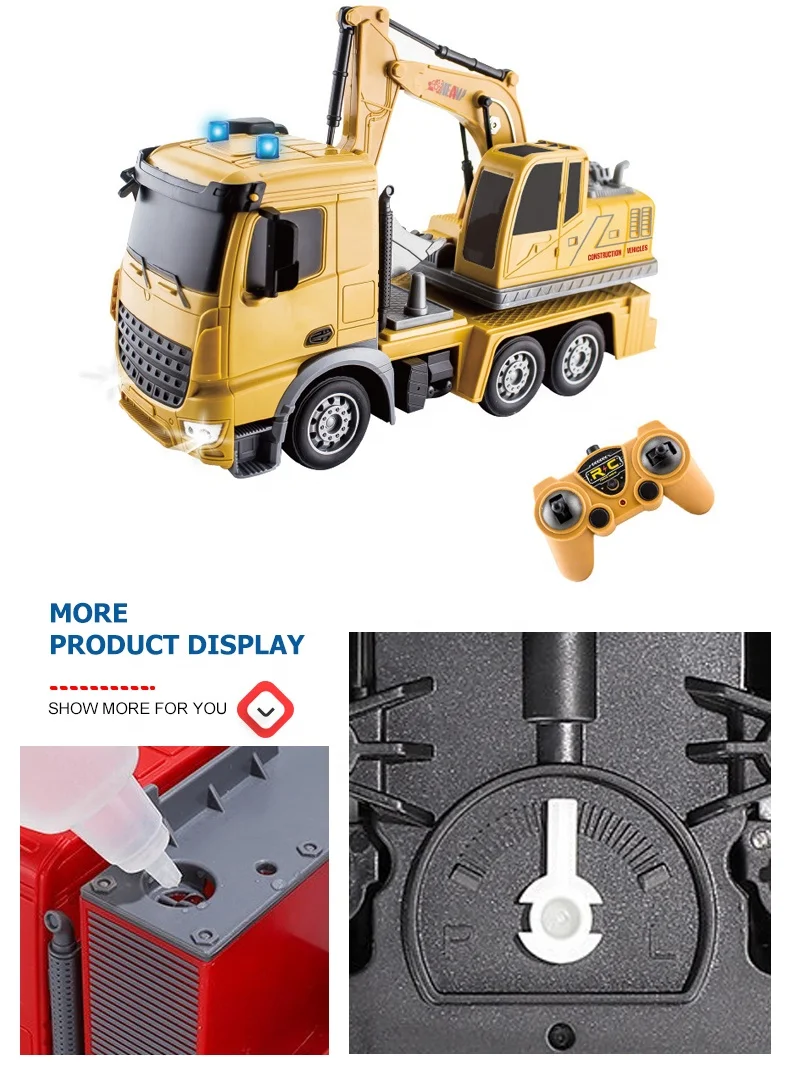 New 1:24 Small Construction Rc Toy Truck for Kids With Remote Radio  Control Excavator Engineering Six-way Car and Lights