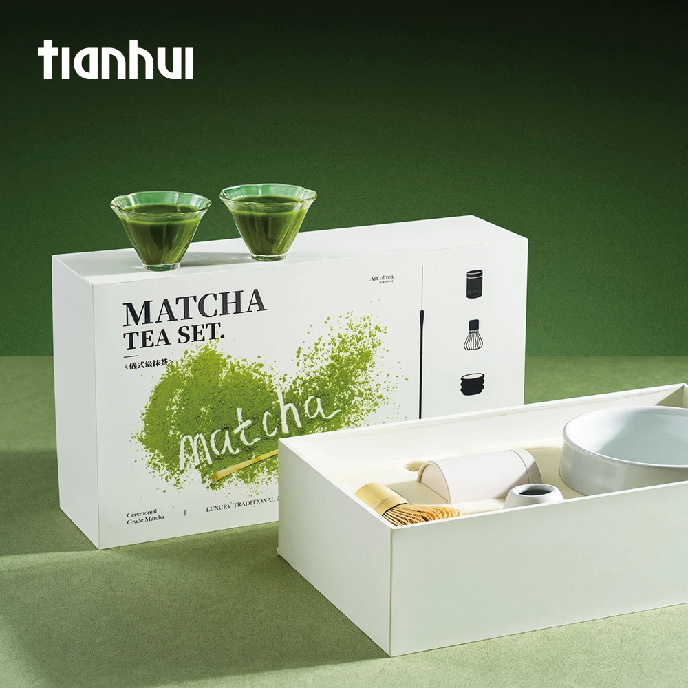 Kotak Kertas Kosong Tianhui untuk Kemasan Teh Matcha Set Matcha Kaleng Logam Mini untuk Matcha