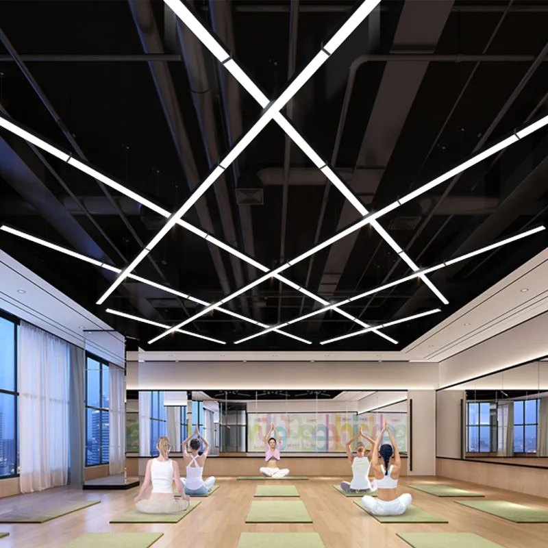 Aluminium-Pendelleuchte für Büros, LED-lineare rechteckige Rohrleuchte im Industriestil als Beleuchtungseinrichtung für Fitnessstudio, Geschäft, Einkaufszentrum, Supermarkt