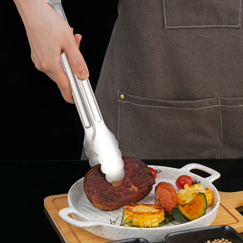 9-12 Inch Stainless Steel Kitchen Cooking Tongs Metal Serving Salad Clipe De Pao Utensils Clip for BBQ Outdoor Picnic
